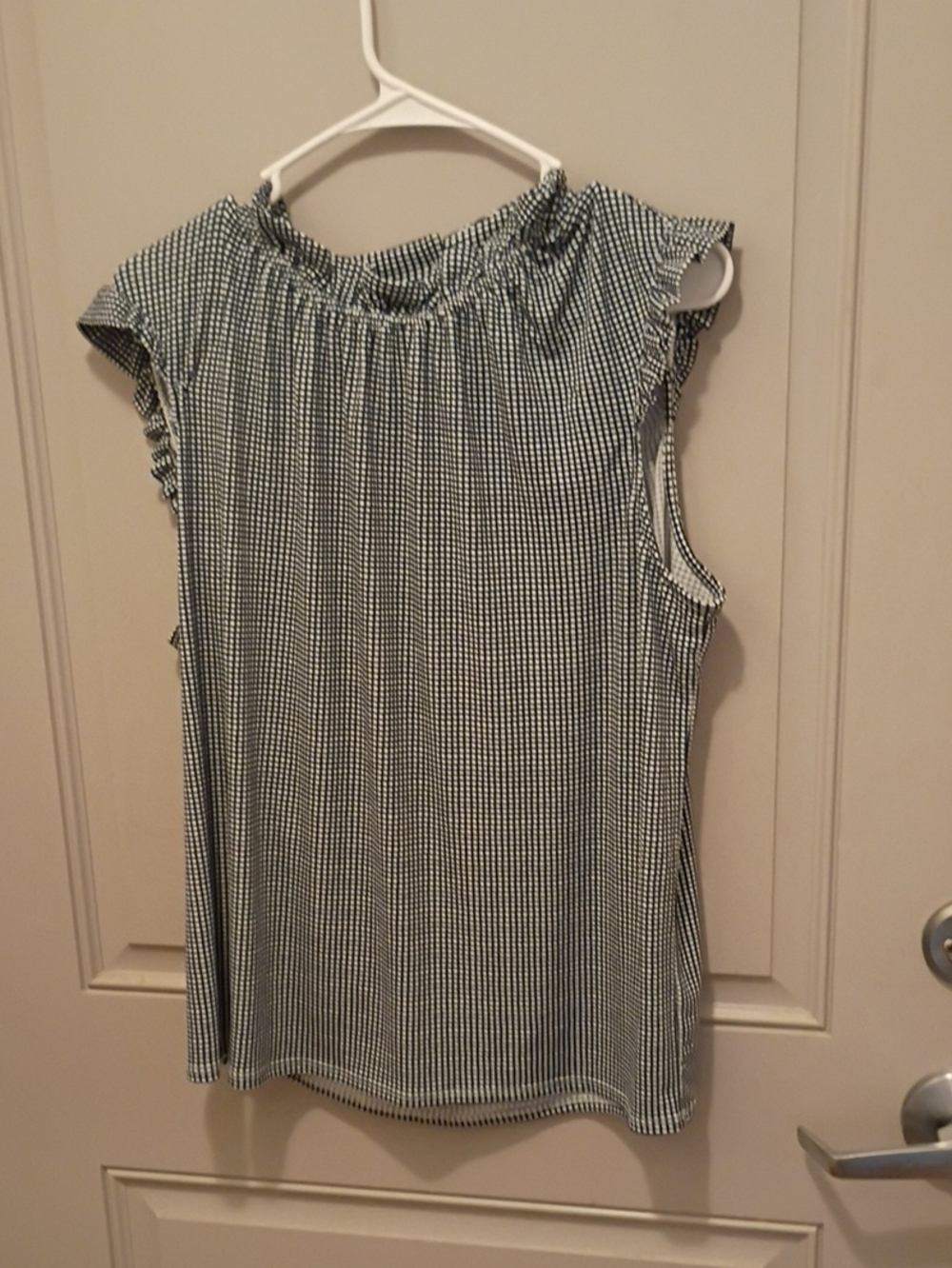 Adrianna Papell Blue & White Gingham Ruffle Sleeve Top Size XL